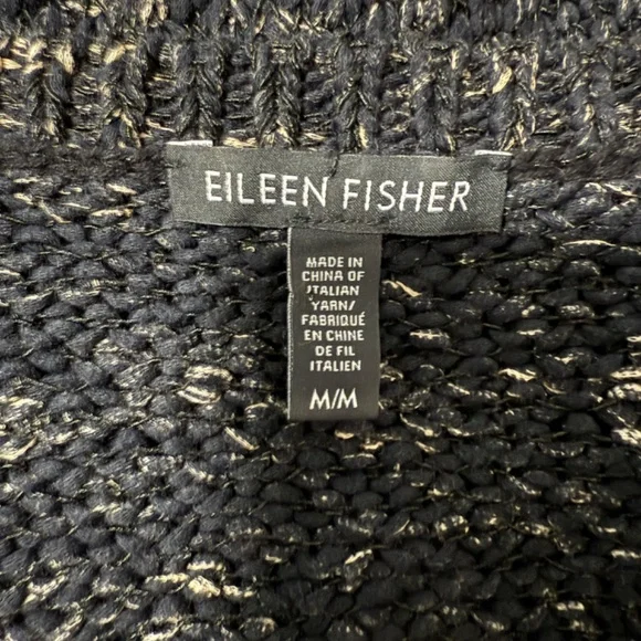 Eileen Fisher Black and Tan Knit Pullover Cotton and Linen Blend Sweater Size M